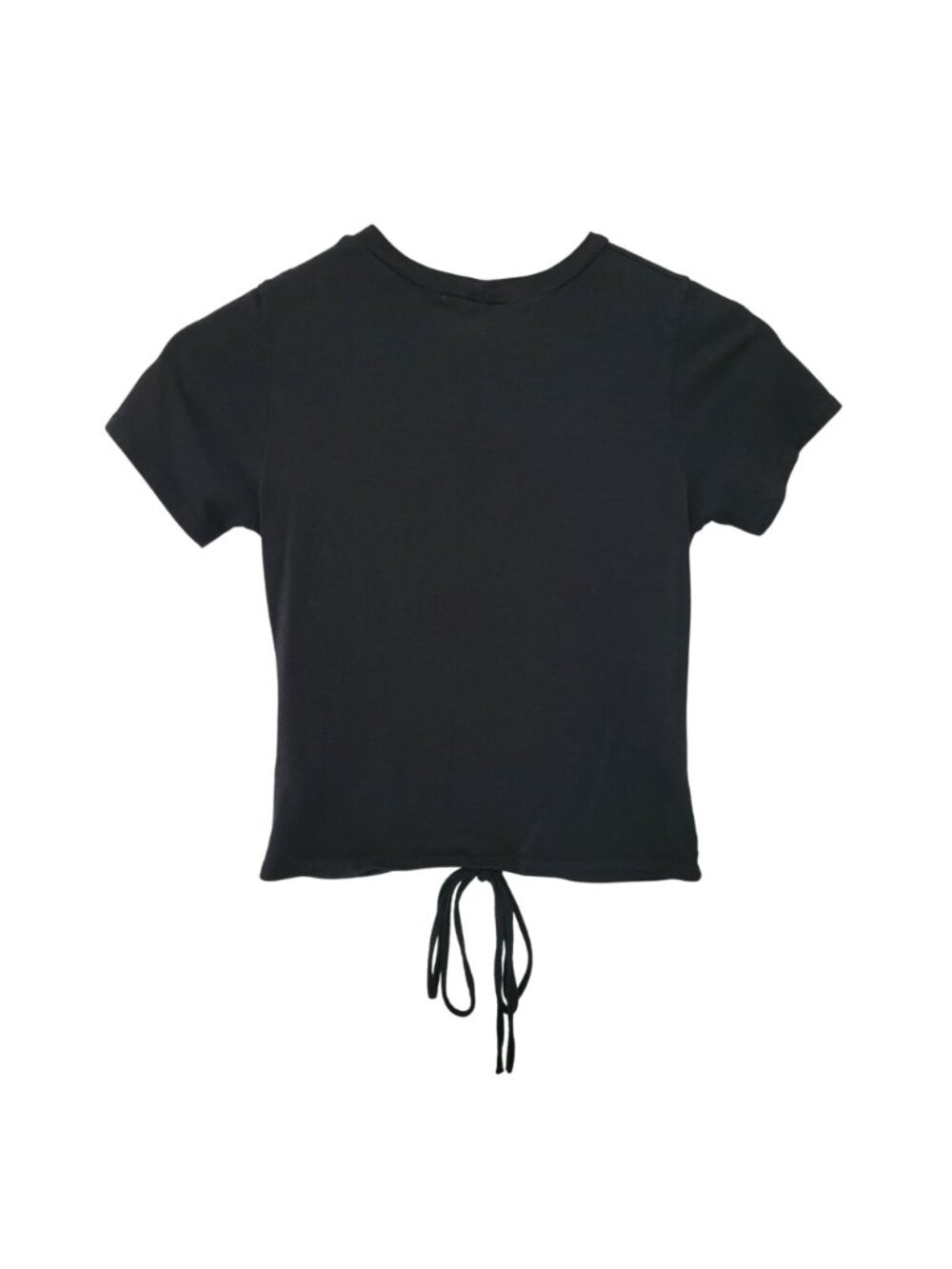 Jac Parker Mixology Ruched Crop Top Size S Black Front Drawstring Short Sleeve - Picture 2 of 4